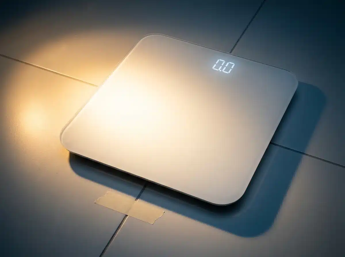How to calibrate a bathroom scale — stepping on in the same spot on a hard floor