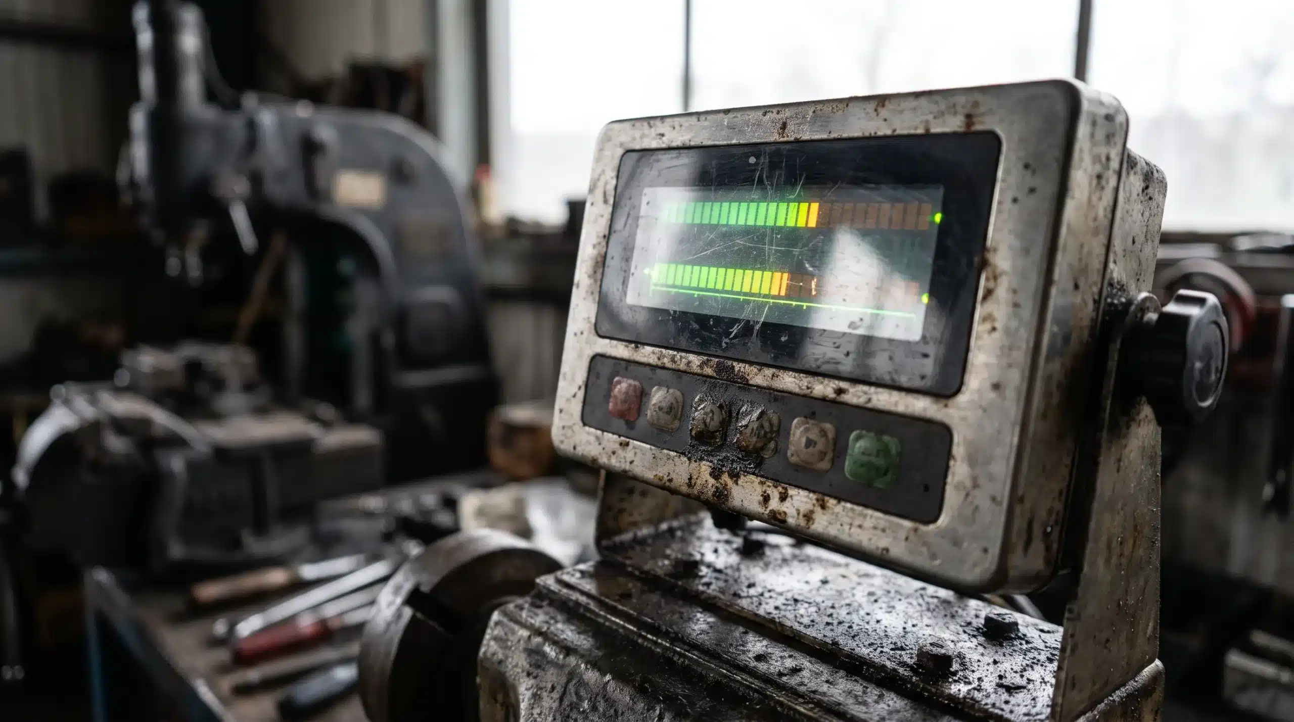 Close-up of a load cell replacement in progress on industrial scale hardware