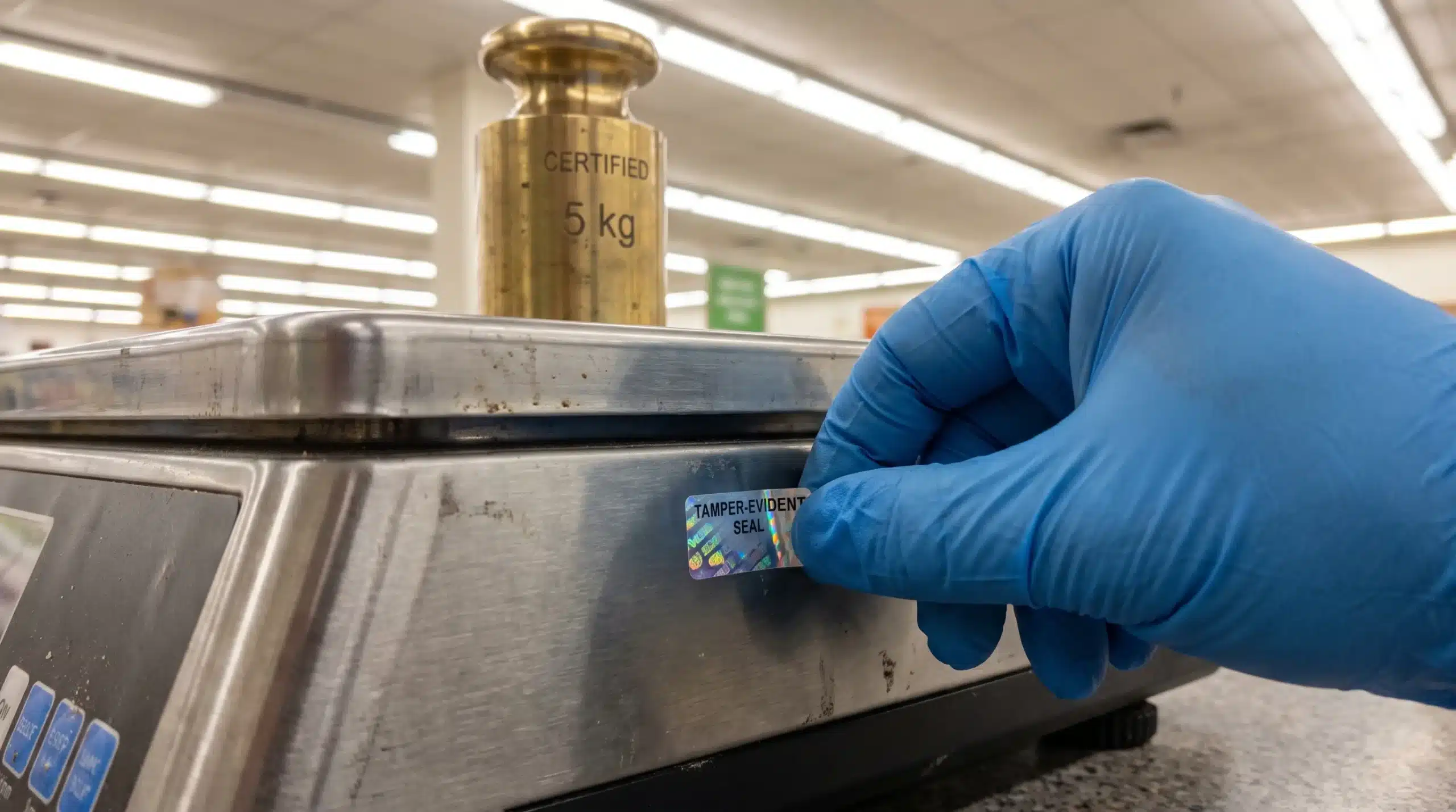 Weights and Measures: What They Are and Why Your Scale Depends on Them 1 A weights and measures inspector applying a tamper-evident seal sticker to a legal-for-trade retail scale